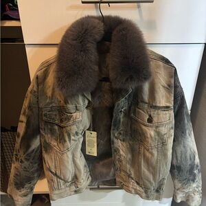 Elan Tan and Brown Women’s Jacket with Plush Fur Collar
